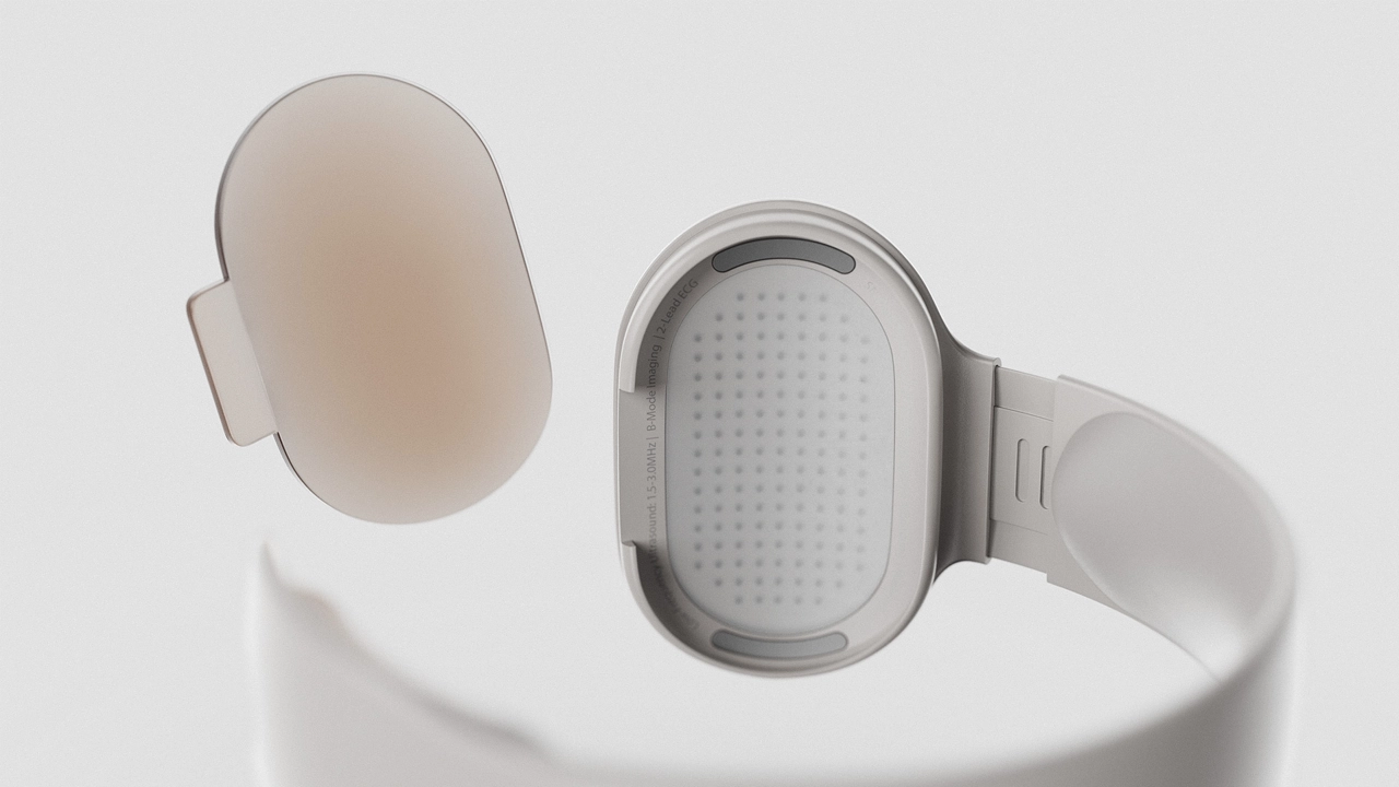 Close-up of Sona’s gel pad and ultrasound transducer, emphasising the embedded diagnostic technology.