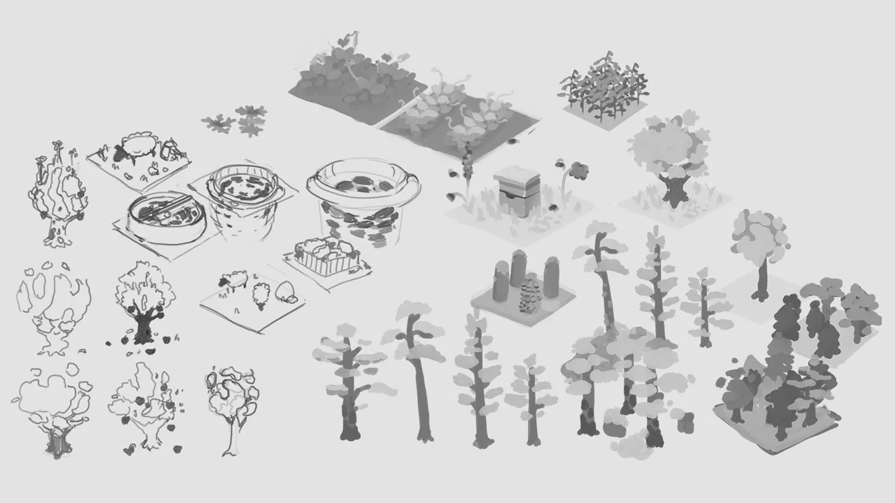 Sketches exploring how to represent different tiles