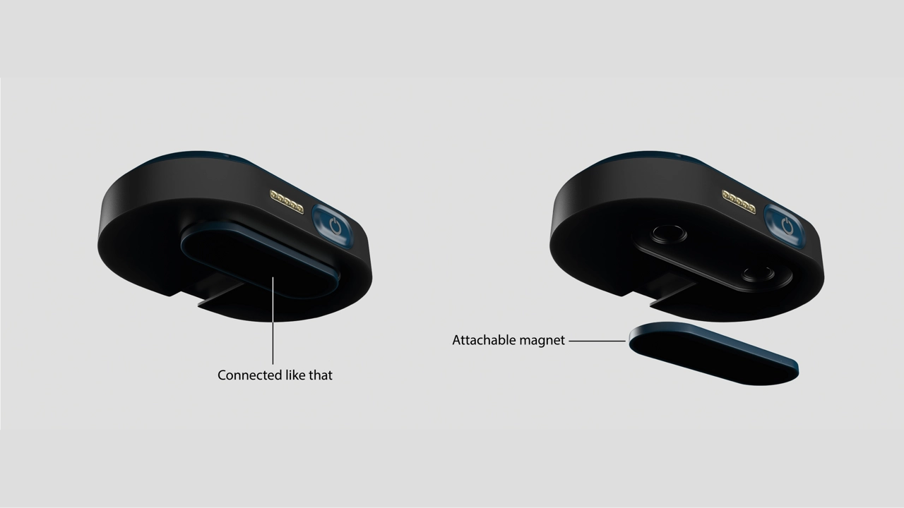 The wearable device can be worn on clothing in two ways. The first method is using the attachable magnet, which is suitable when the user is wearing a t-shirt.