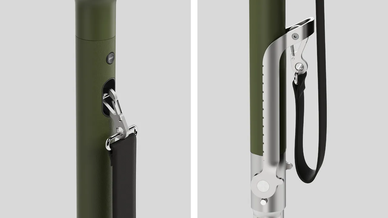 If required by the farmer, a carrying strap can easily be attached to the spear at dedicated attachment points.