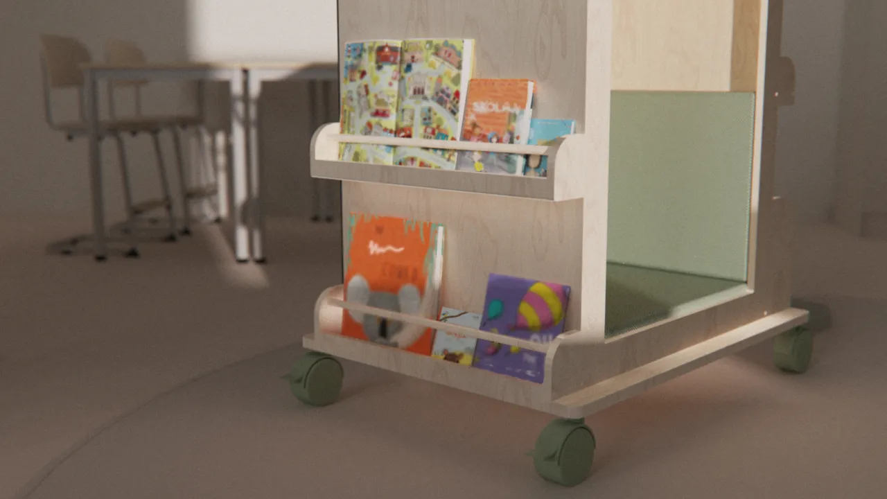 The display shelves make the books visible and easily accessible for the students