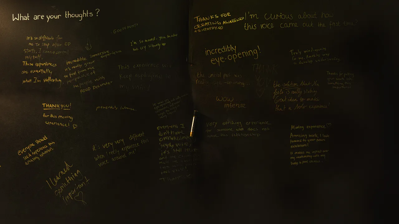 Relaxions left in the walls of the bathroom by the participants that went thru the experience