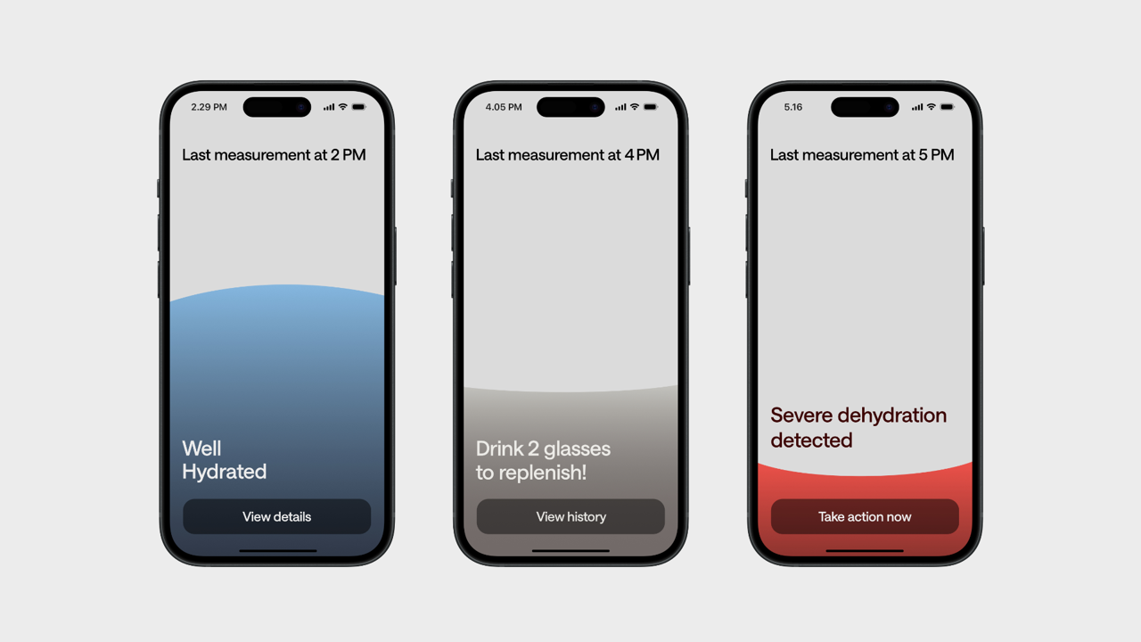 The user interface employs minimal graphical elements, using clear color indicators with actionable recommendations and detailed information available on demand.