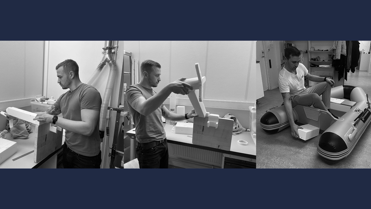 Process: Exploring dimensions and ergonomics with styrofoam mock-ups.