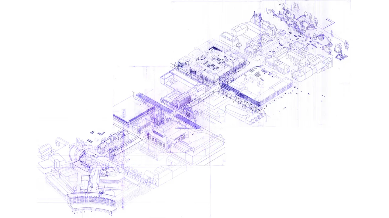 Studio 3 Collective drawing of Vasagatan in Umeå. The city as a laboratory : Fall term 2023. 
