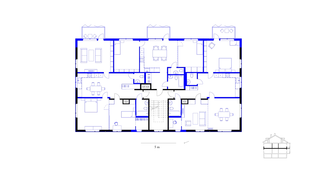 Furnished typical plan for Laboratory B after the advanced intervention, highlighting the introduced flexibility in spatial configuration.