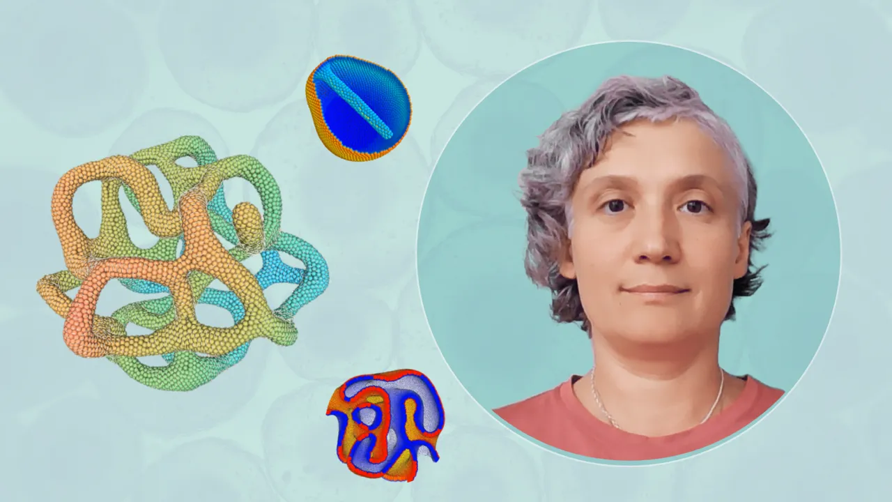 A woman with gray hair and a blue background