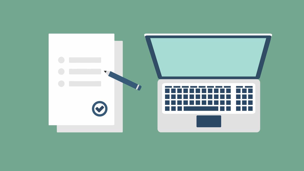 Symbol of documents and a computer. 