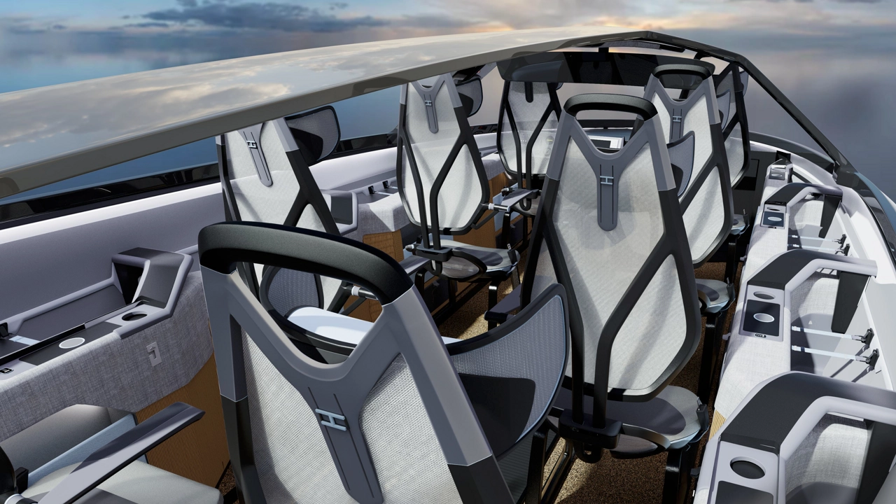 Final cabin design—showing seat integration, cabin design, and modular layout in context.