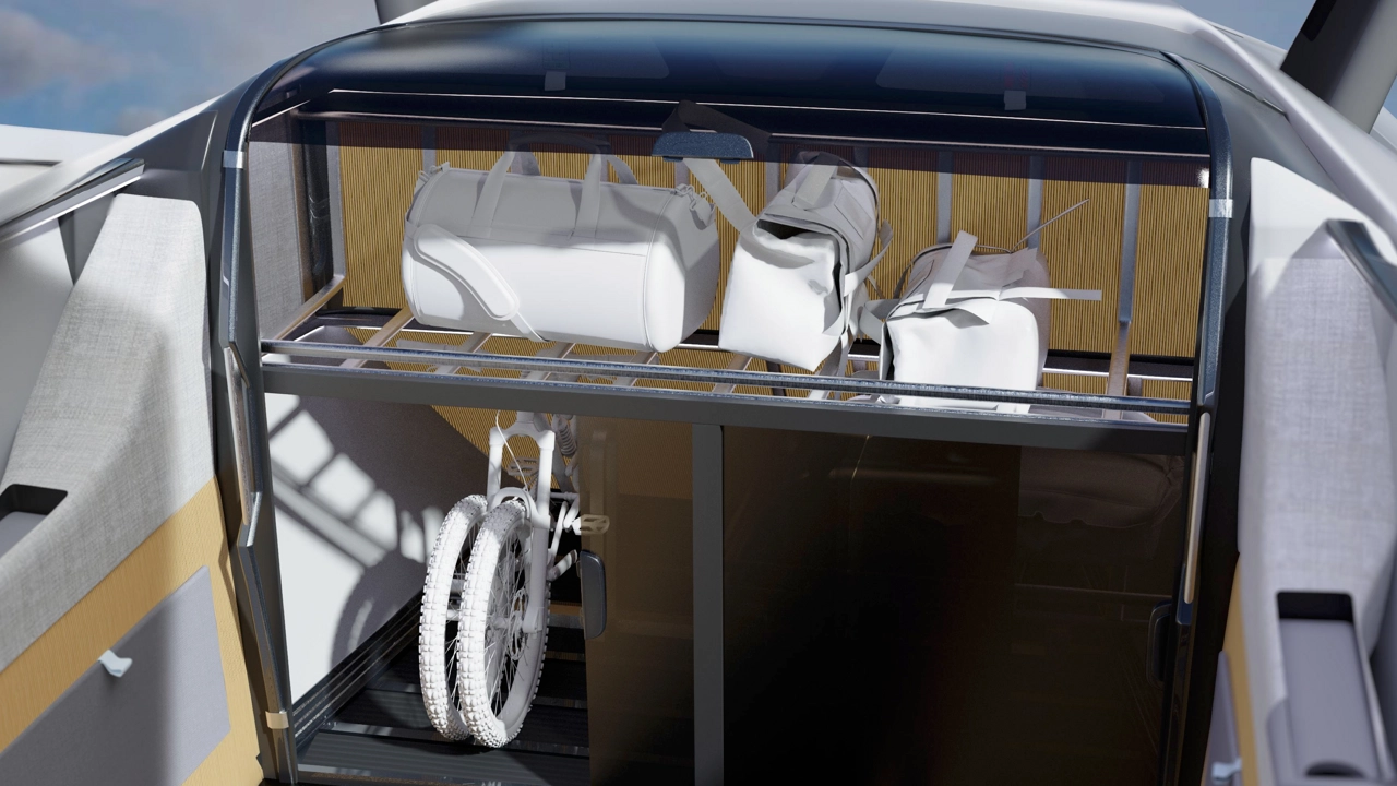 Rear cargo section designed for larger bags and accessibility during boarding.