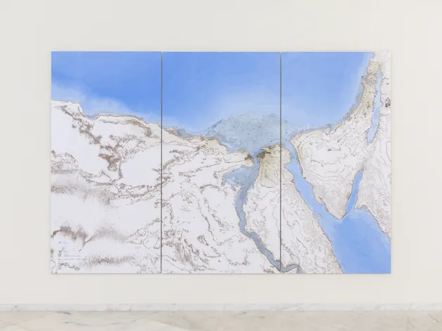 A painting named Future Cartography, on a wall, abstract.