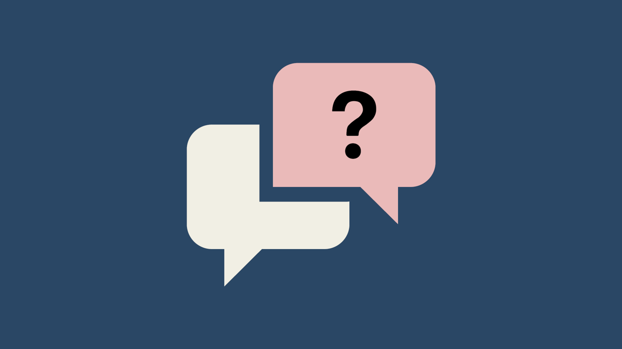 Två pratbubblor med ett frågetecken.