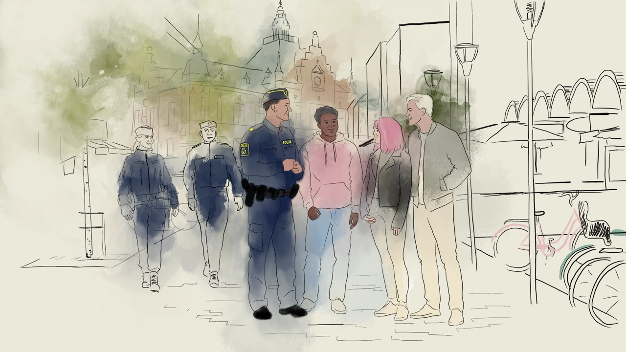 Illustrerar poliser i samhället som arbetar för brottsförebyggande och trygghetsskapande
