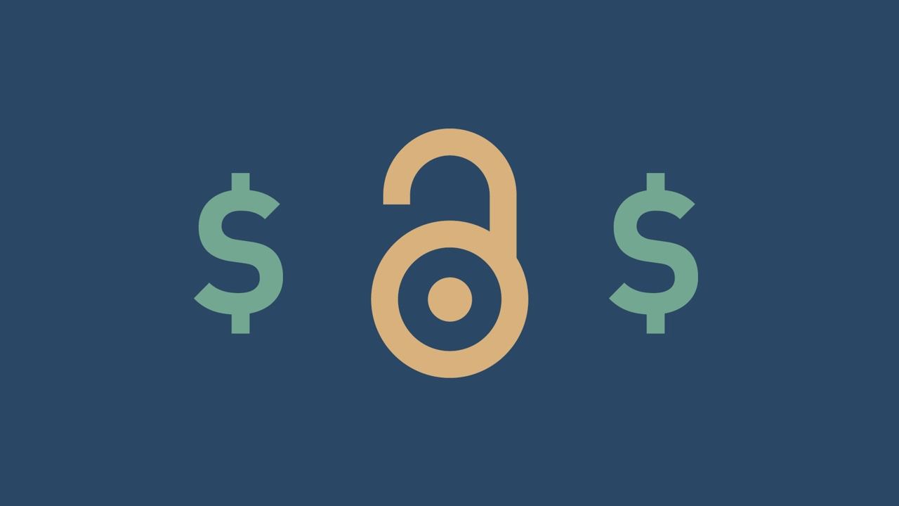 Ett öppet hänglås med ett dollartecken på vardera sida.