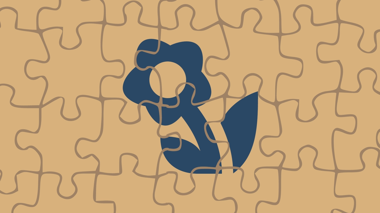 Illustration of a completed puzzle with the pattern of a flower.
