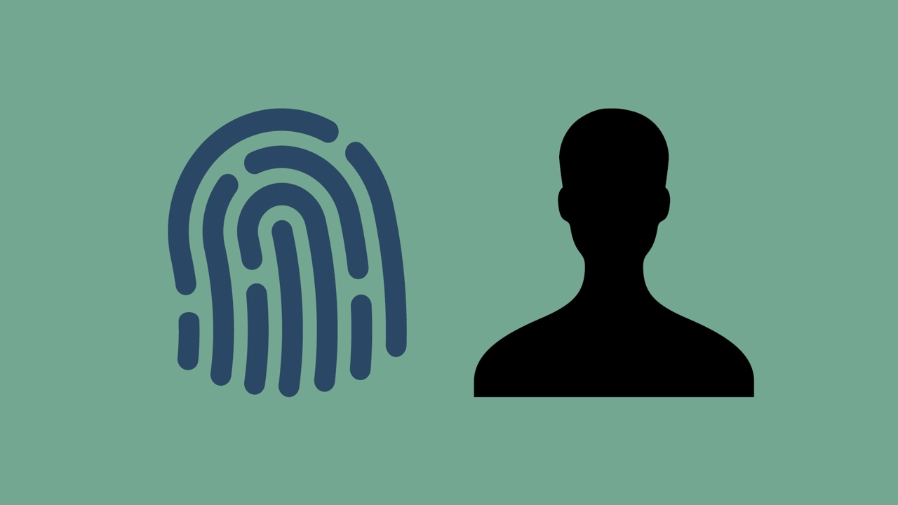 Ett fingeravtryck och siluetten av en person bredvid.