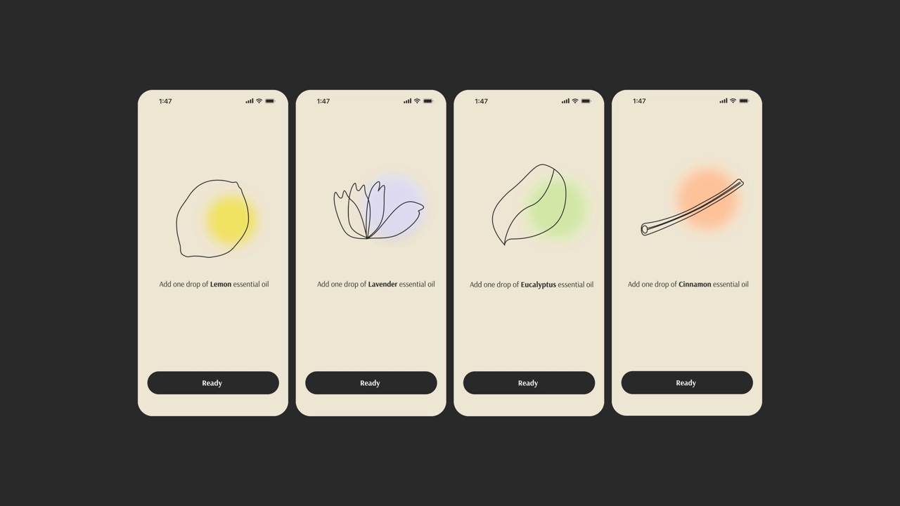 Adding a drop of essential oil screens for lavender, lemon, cinnamon and eucalyptus.