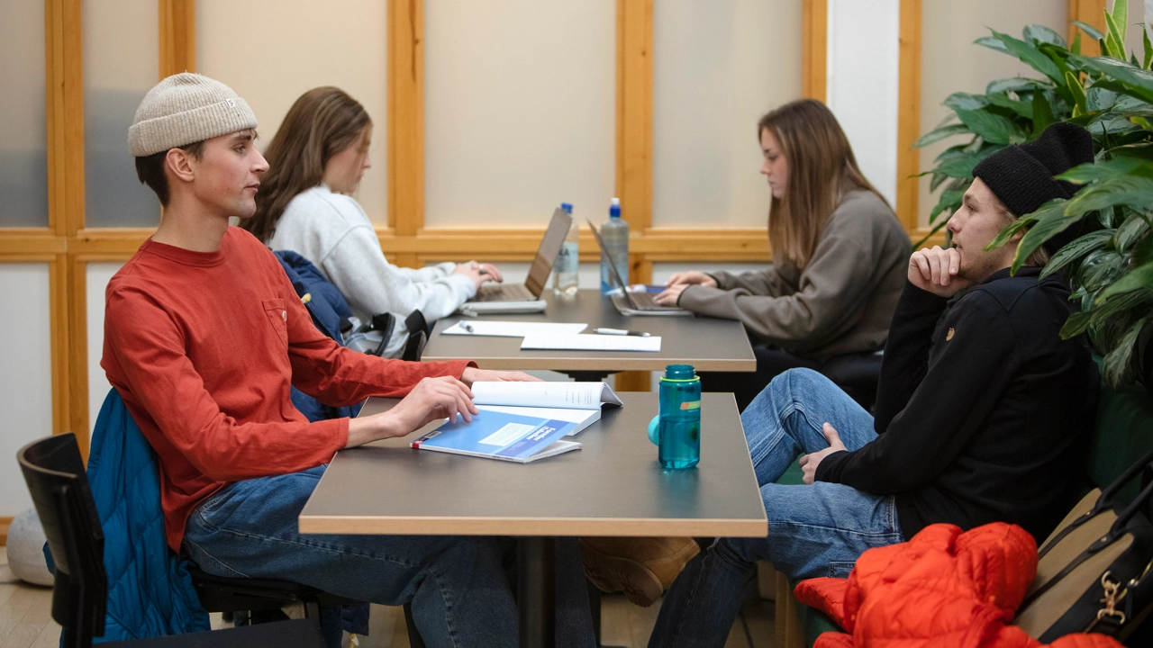 Studenter grupparbetar i MIT-huset