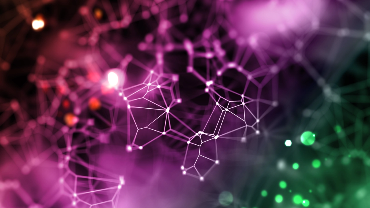 En abstrakt bild av ett nätverk i tre dimensioner