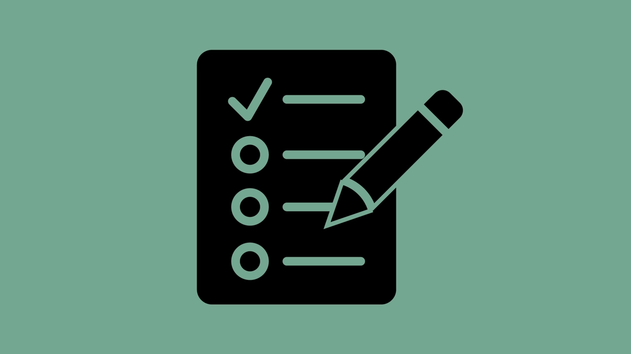 Checklist icon with a ticked row and a pen.