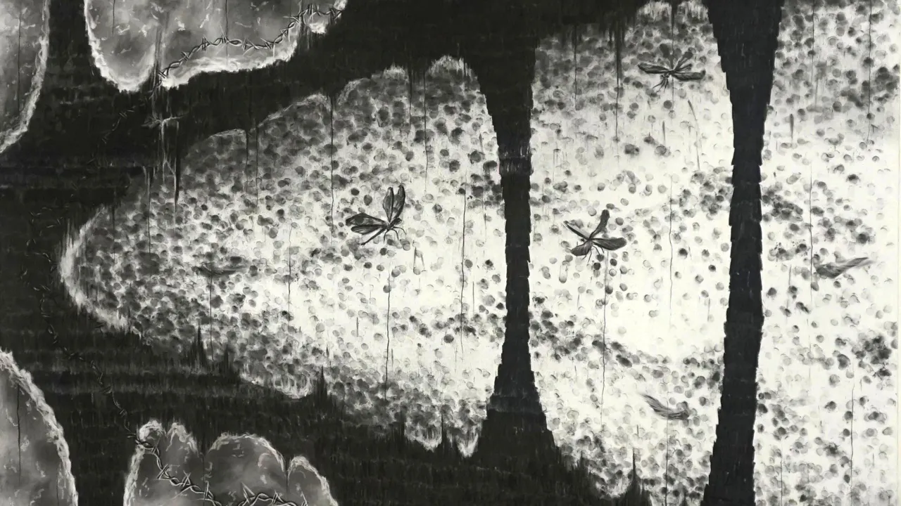 Ljusa grå former på svart bakgrund