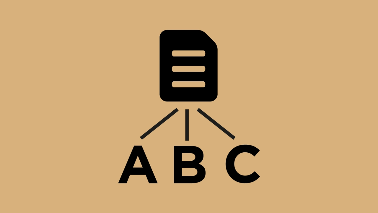 A document with three letters A, B and C linked to it.