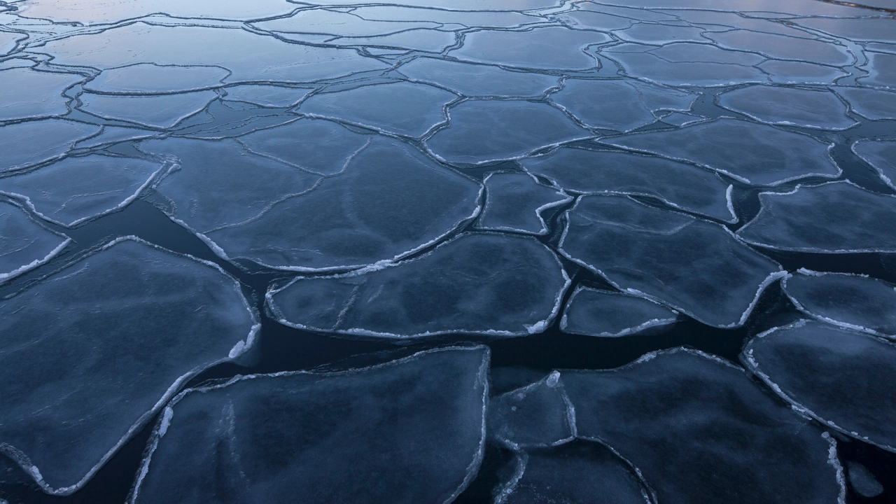 A large body of water covered in ice