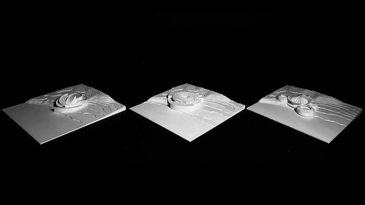 Three models, black background