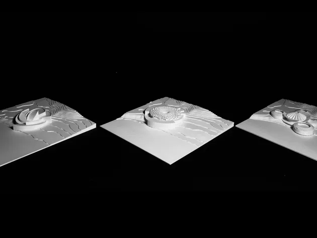 Three models, black background