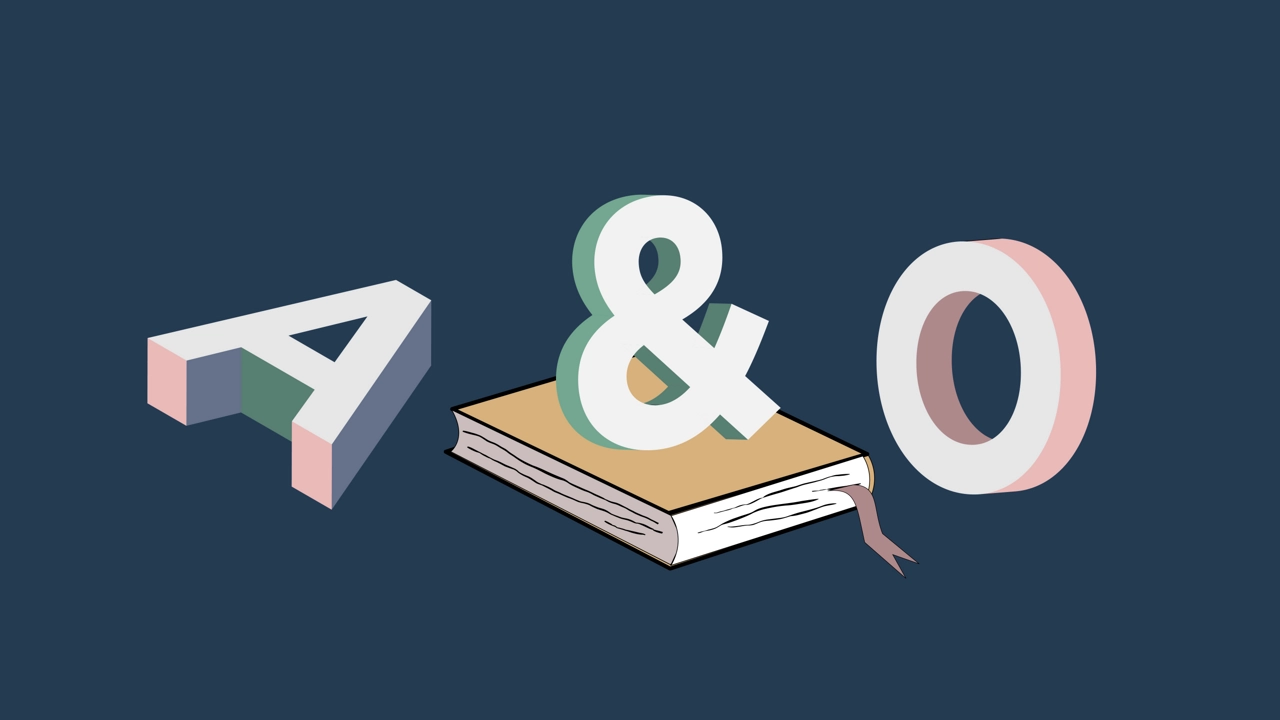 A & O i 3D-effekt. & står på en bok. Illustration.