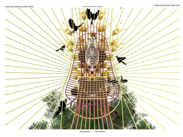 Illustration av föreläsaren med linjer, fåglar och grönska