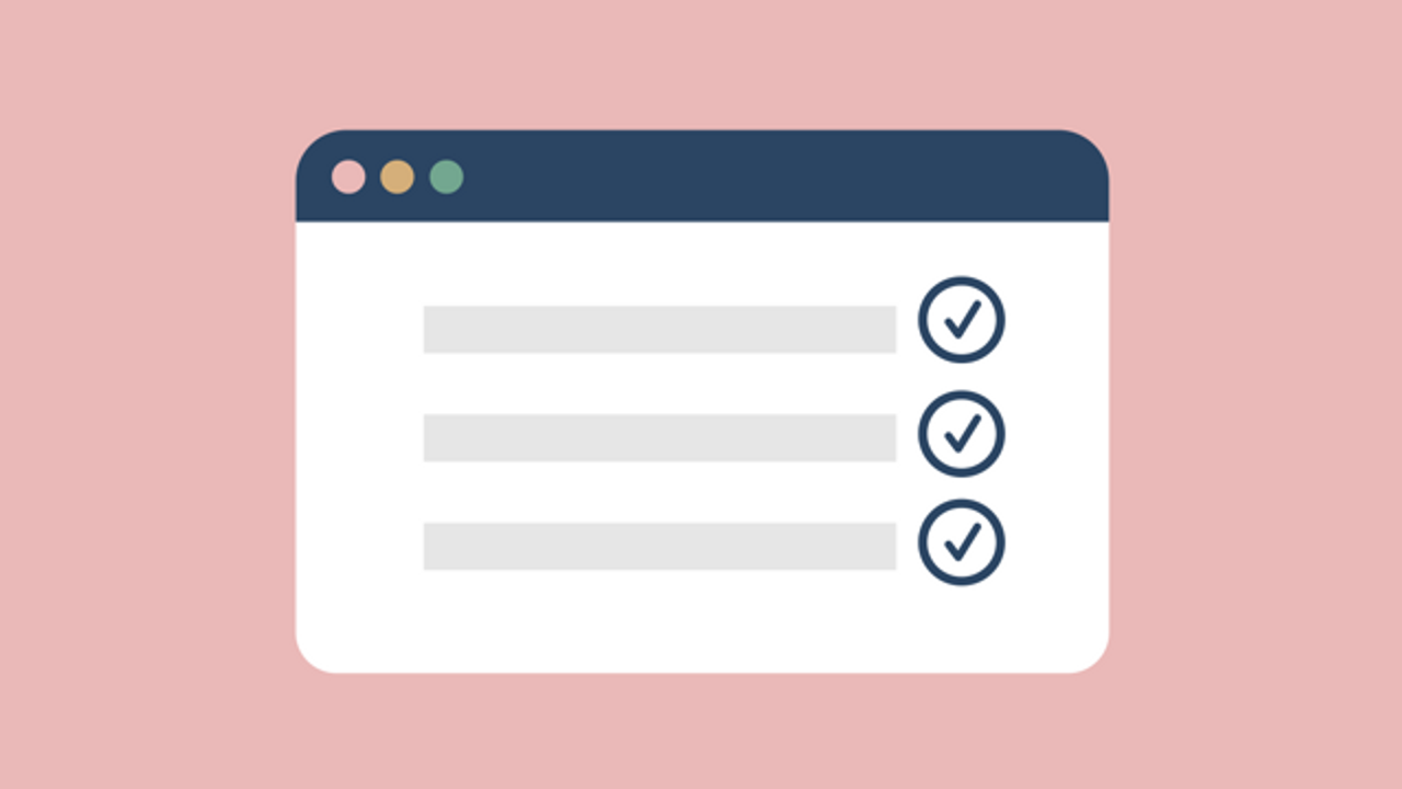 En illustration av ett webbläsarfönster med förbockade cirklar.