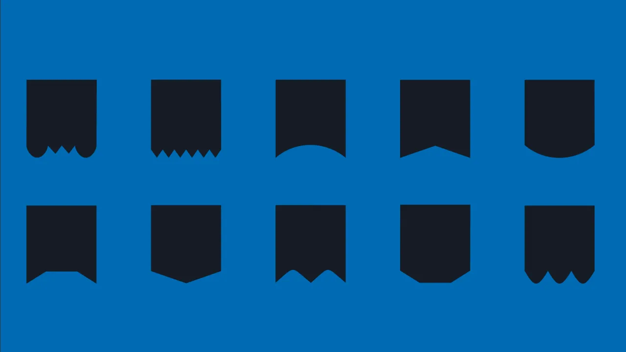 Svarta vimplar på blå botten