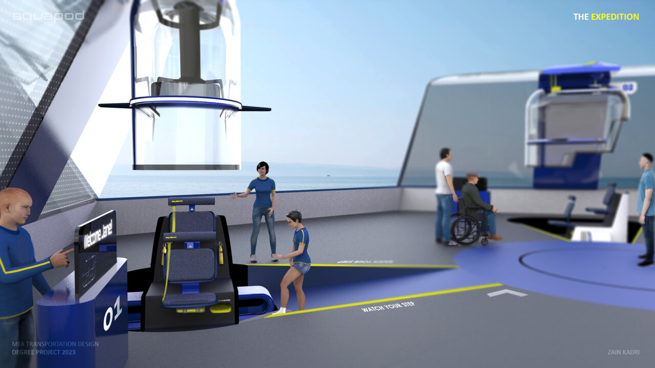 The mobile terminal hosts guests and stations pod, while onboard. The crew has the primary control of Aquapod.