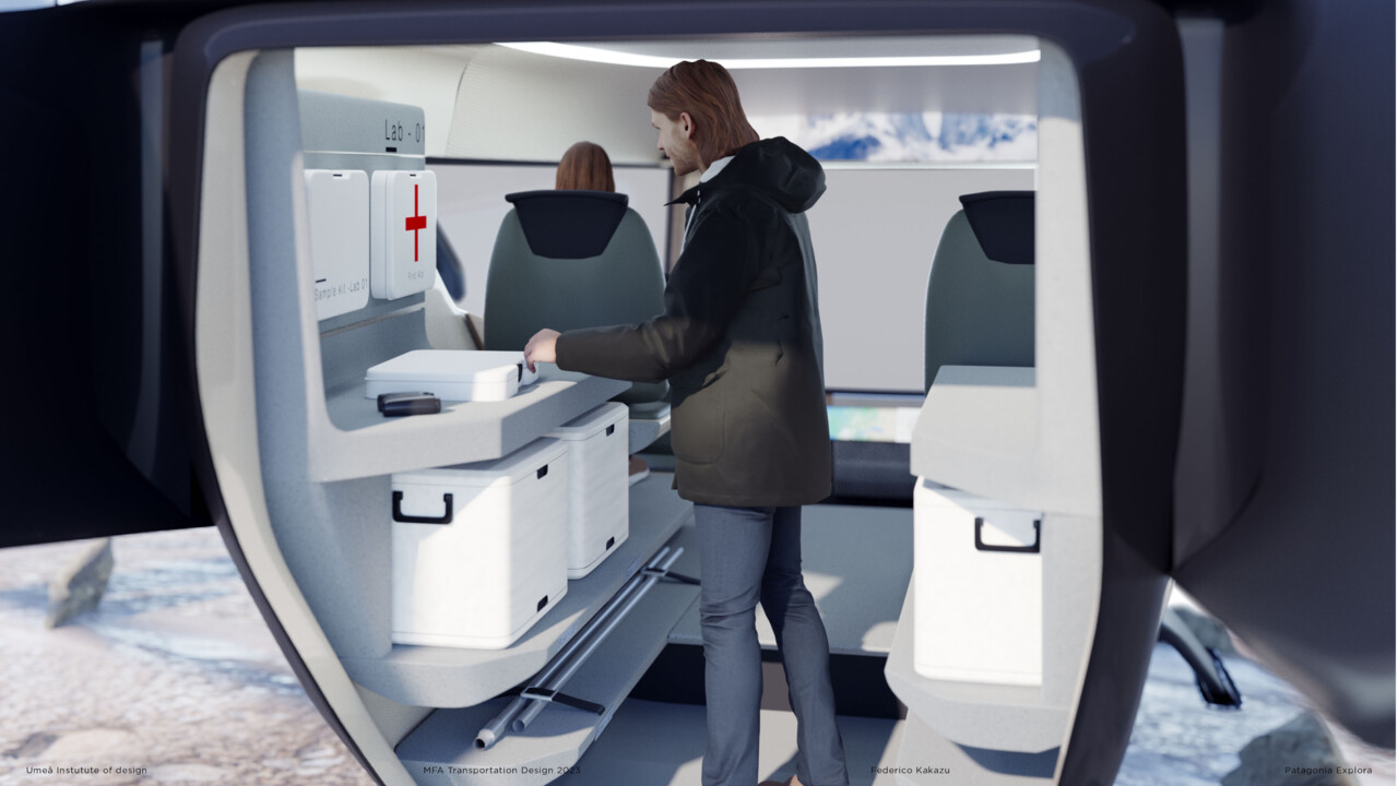 The aircraft provides storage for equipment and supplies for a day of explorations, it also provides a small workspace.