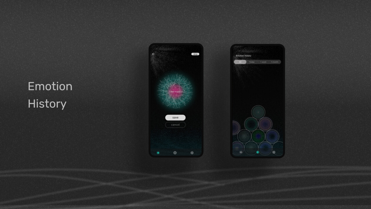 The emotions that are generated in this way are stored and accumulated, and they can be viewed on the emotion history screen.